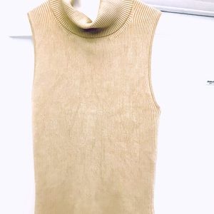 Silk knit sleeveless turtleneck sweater